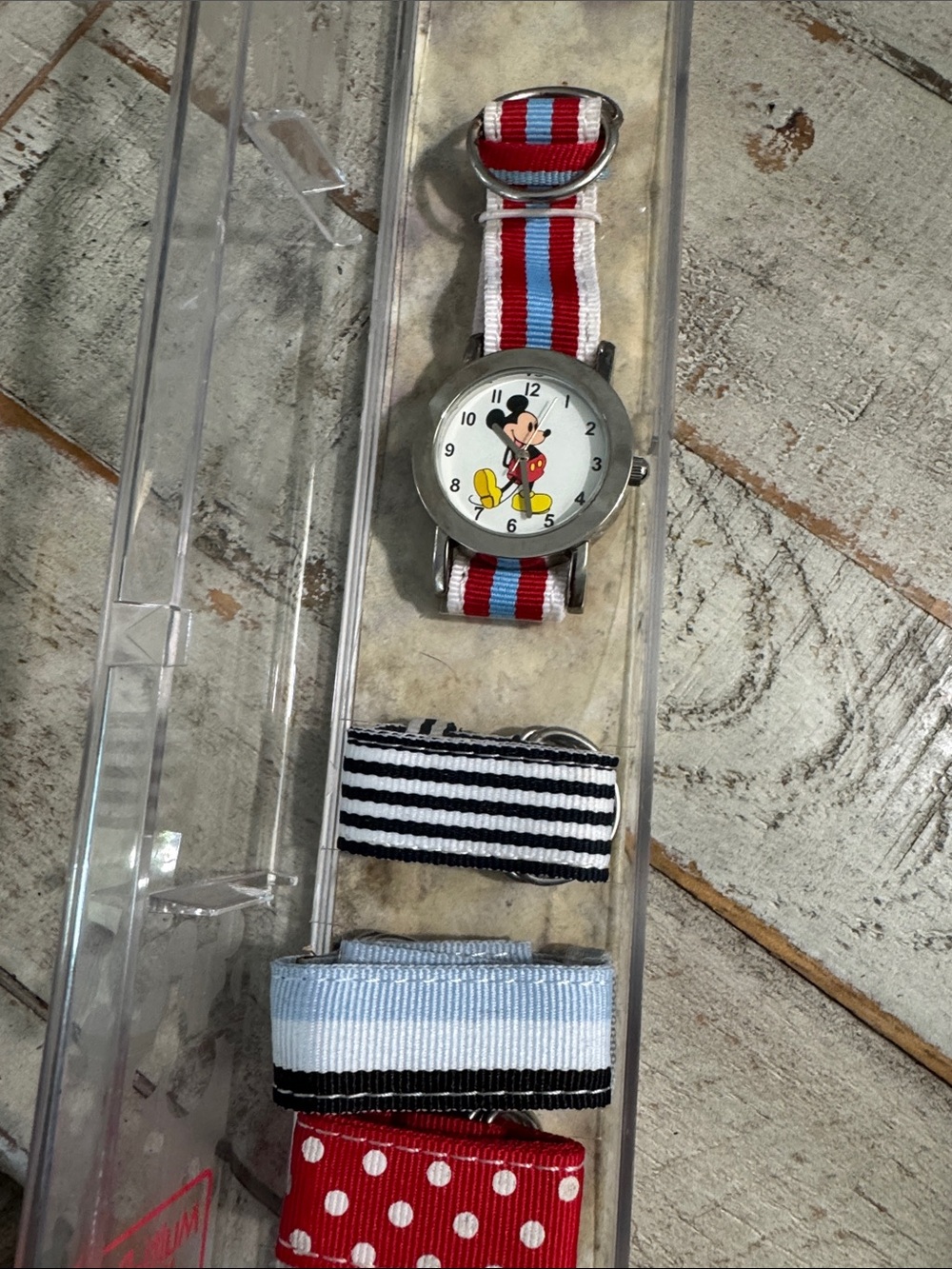 Disney Striped Mickey Mouse Watch with Interchangeable Red, White & Blue Bands